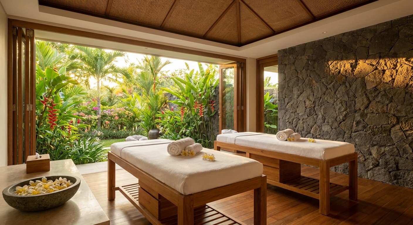 Spa treatment room with garden view