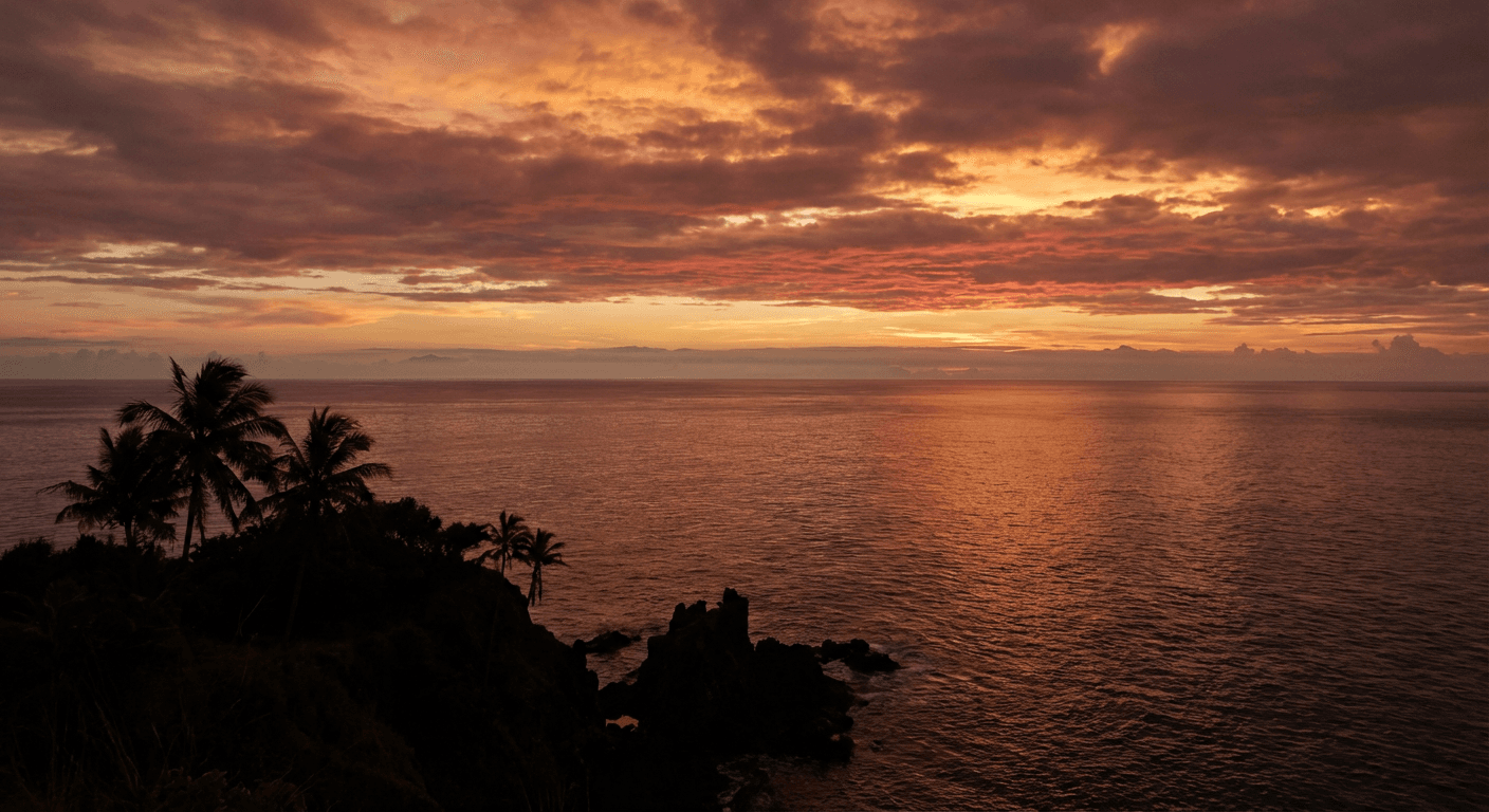 Sunset over ocean horizon
